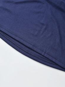 Kamisol Bergaris + Kaos V-Neck Longgar, Set 2 Potong Serbaguna untuk Memperampingkan Tubuh (Garis Acak) Elegan untuk Musim Panas - Angkatan laut - View 8