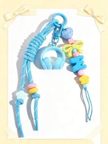 1pc Mini Earphone Keychain Woven Lanyard, Anti-Lost Hanging Chain Colorful Letter Bow Bag Charm - Multicolor - View 8