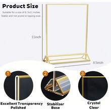 3/6pcs Transparent Acrylic Sign Holders 4X6/5x7/6x8/8.5x11 Inch Gold Frame Display Stands Double-Sided Acrylic Photo Frames Plastic Sign Holders Wedding Table Number/Menu Holders - T-gold - View 3