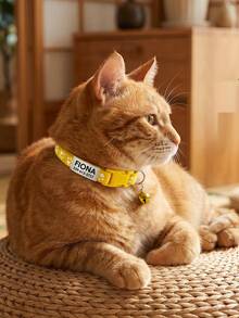 Collier pour chat personnalisé avec motif empreinte de patte, en nylon, personnalisable avec le nom de l'animal de compagnie, les coordonnées, l'adresse, médaille anti-perte en acier inoxydable gravée, pour chats de petite et moyenne taille, ornemental, vintage, mignon, Cuties, pour les amoureux des animaux, cadeau de Noël - Multicolore - Voir 8