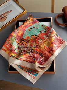 1pc Fashionable 27.56inch Square Headscarf All-Season Scarf New Floral Silk Scarf 70*70cm Square Scarf Luxury Printed Silk Scarf Women's Neck Scarf Casual Polyester - Multicolor - View 6