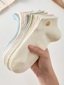 5 pares de calcetines cortos de tobillo para mujer, cómodos calcetines de media caña estilo bosque, calcetines con lindo estampado floral, adecuados para todas las estaciones, colores aleatorios - Multicolor - Ver 6