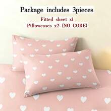 3pcs Sweet Style Pink Heart Pattern Printed Bed Sheet Set (1 Bed Sheet + 2 Pillowcases, Pillow Inserts Not Included), 90g Soft Polyester Fiber Breathable Mattress Protector, Quick-Dry, Fade-Resistant, High Elasticity, Non-Slip, Washable Bed Sheet Suitable For Apartment, Dorm, Home Bedroom Decor - Multicolor - View 7