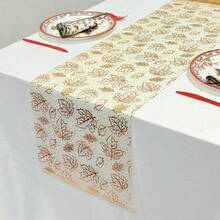 1pc Elegant Autumn Maple Leaf Table Runner - Polyester, Perfect For Home, Kitchen Or Dining Room Decor, Holiday Tabletop Decoration | Maple Leaf Pattern | Detailed Embroidery - Multicolor - View 9