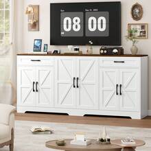 Sideboard, 180cm Large Kitchen Sideboard With 6 Barn Doors & 2 Drawers Farmhouse - 白色 - 查看 7