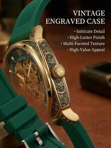 1pc Men's Luminous Engraved Hollow Design Elegant Business Style Versatile Automatic Mechanical Wrist Watch - Mouldless - View 9