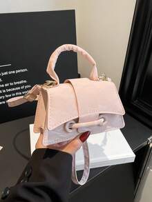 2026 Super Textured Lipstick Case Mini Square Handbag New Solid Color Versatile Tote Bag Women's Bag - Pink - View 7