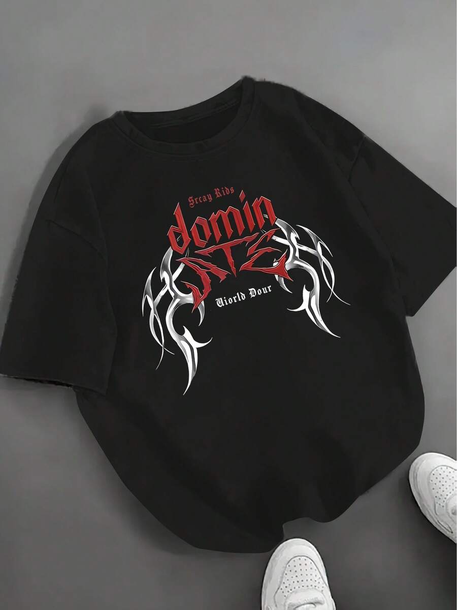 para Mujer - Camiseta de Concierto Negra con Letras Rojas y Blancas, Camiseta Suave Casual para el día a día para el tour Dominion, Ropa de Fan Lavable a Máquina, Camisetas de Concierto2026 - Negro - Ver 1