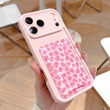 2pcs Pink Matte Protective Phone Case Set; 2pcs Phone Case + Adhesive Card Holder With Pink Leopard Print Compatible With Apple 13, Apple 17/16/15/14 Plus/13/12/11, Air, Series - Multicolor - View 4
