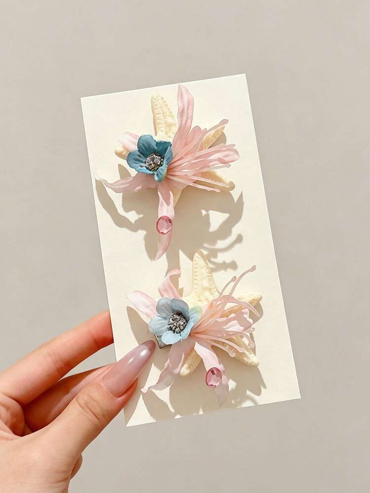 2pcs Exquisite Bohemian Vacation Style Star & Flower Hair Claw Side Hair Accessories - Multicolor - View 11