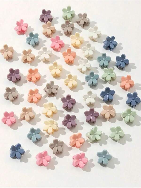 30/50pcs Mini Flower Hair Clips - - Multiple Colors Available, Cute Solid Color Plastic Hair Accessories, Suitable For Girls, Gentle Grip For Fine Hair, All Season, Casual Daily Wear