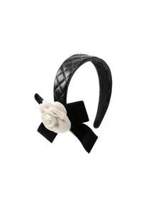 1pc Black Leather Headband, Leather Quilted Headband, Camellia Bow Headband, Vintage High-End Elegant Headband, Suitable For Commuting, Dating, Party And More - Multicolor - View 14