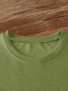 Women's Short-Sleeved T-Shirt With A Fun "Bubblegum" Poodle Print, Round Neck, Machine Washable, Skin-Friendly, Soft, Breathable, Suitable For Spring. - Army Green - View 3