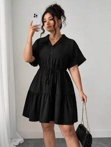 Vestido informal de estilo camisa de talla grande con detalles ricos - Marrón Mocha - Ver 4