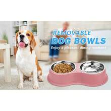 Double Dog Water And Food Bowl, Stainless Steel Bowl With Non-Slip Resin Stand, Pet Feeding Bowl For Small And Medium Cats VUOB - Pink 1 Pc - View 2