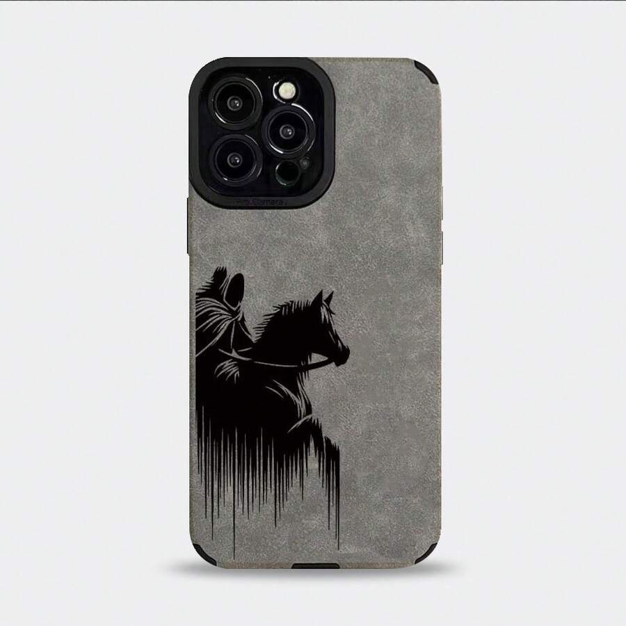 [Envío en 24h desde DE/FR/ES] Funda de teléfono con patrón vintage de caballero y caballo, a prueba de golpes, compatible con la serie 17/16/15/14/13/12/11, cubierta protectora de TPU con textura de cuero sintético, resistente a arañazos y al desgaste, estilo, adecuada para entusiastas de la moda, regalo ideal para cumpleaños y días festivos. - 3 - Ver 1