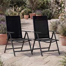 Casadsadaria Gartenstühle Set von 2 Stühlen mit hoher Rückenlehne, faltbarer 8-fach verstellbarer Campingstuhl, Aluminium, wetterfester Klappstuhl, 120 kg Tragfähigkeit, Garten Balkon - Schwarz - Übersicht 2