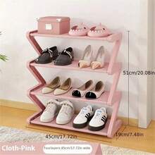 4-Tier Z-Shaped Shoe Rack, Shoe Storage Organizer, Multi-Layer Shoe Rack, Plastic Freestanding Shoe Rack, Easy To Assemble Floor-Mounted Organizer, Suitable For Living Room, No Tools Required Installation, Stackable Home And Dorm Essential - Multicolor - View 9