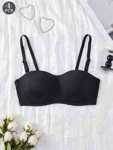1pc Women's Comfortable Casual Wireless Sexy Soft Lightweight Half Cup Solid Color Bralette Bra With Adjustable Shoulder Straps - Black - View 9