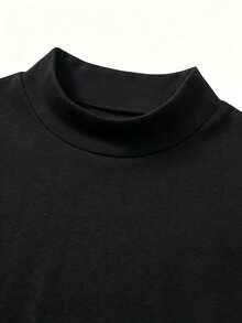 Kaos Pria Kasual Minimalis Polos Kerah Tinggi Model Musim Semi dan Gugur - Hitam - View 3
