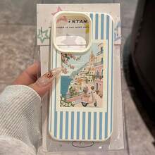 Phone Case - An Italian Village Illustration Pattern In Blue And White Stripes, Suitable For 17 Pro Max Phone Cases, With A Premium TPU Design That Is Stylish, Shockproof And Visually Appealing For 16 Pro Max. - Multicolor - View 2