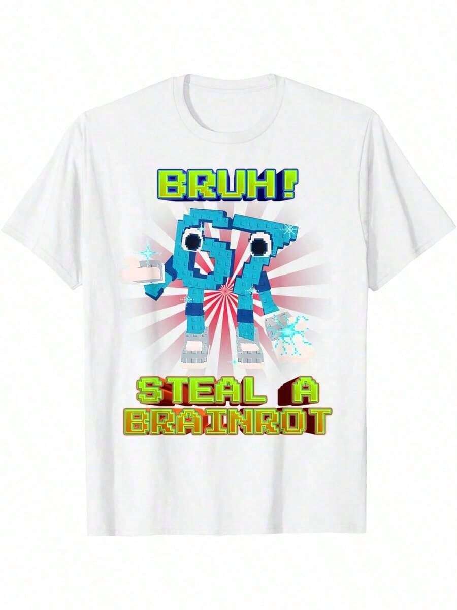 67 Seis Siete 6-Divertido Brainrot Para Niños Adolescentes Camiseta - Blanco - Ver 1