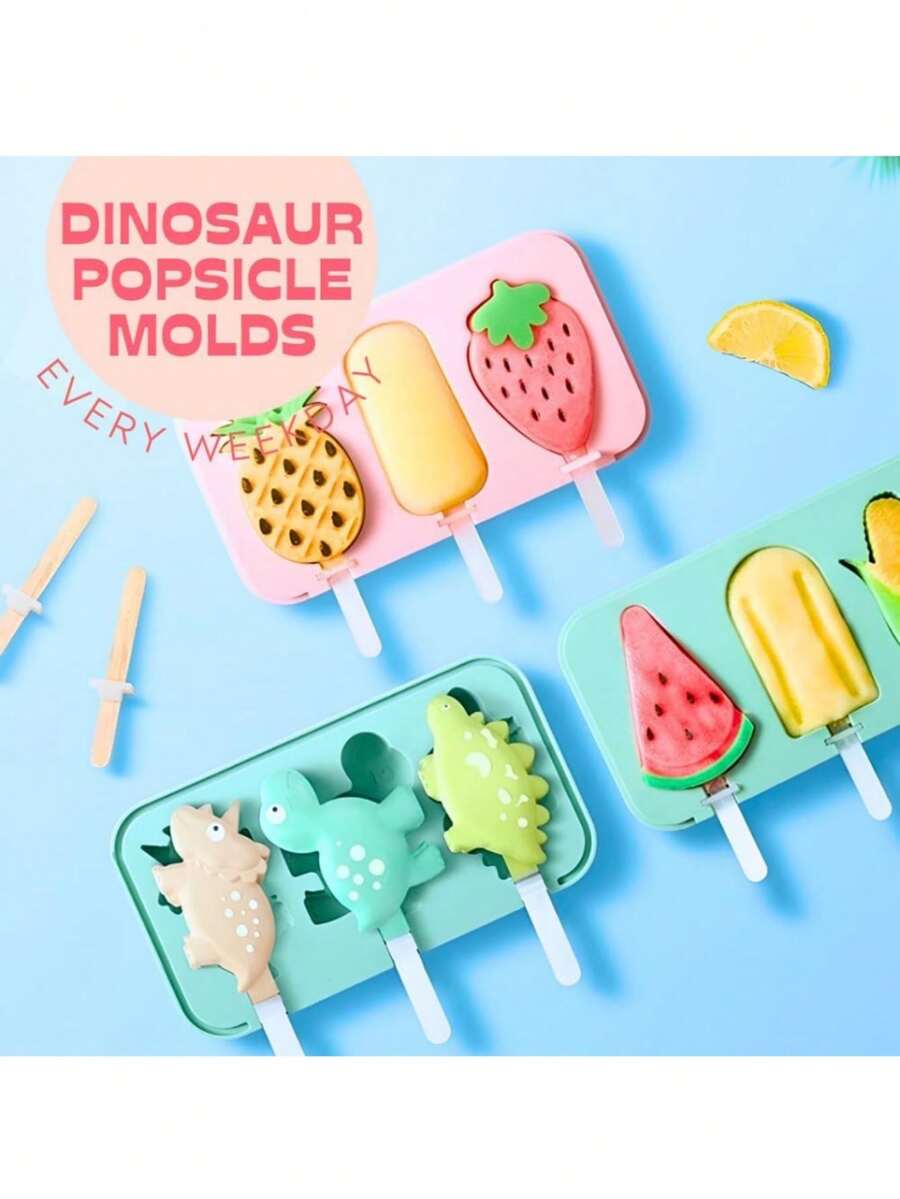 1PC Cute Dinosaur Silicone Ice Pop Molds, Popsicle Mold With Sticks, Reusable Freezer Tray For Homemade Ice Cream, Juice Pops, And Frozen Snacks - 彩色 - 查看 1