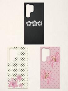 3件/組 百合花荔枝紋理防滑防水防震手機殼組，保護殼，花卉手機殼，白色/黑色/粉色 3色人造皮革紋理保護殼，圓點與花卉印花美學設計，熱帶朱槿防震手機殼，適合日常使用，也是生日、週年紀念和女孩的絕佳禮物，兼容 手機殼和 Galaxy 手機殼，適用於 17/17 Pro/17 Pro Max 和 Galaxy S24 Ultra/S25 Ultra/S26 Ultra，手機殼，手機配件，快速發貨 - 彩色 - 查看 20