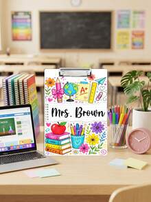 1pc Custom Teacher Name Clipboard, Personalized Teacher Clipboard, Colorful School Illustration,Teacher Appreciation Gift, Back To School,End Of Year,Gift For Preschool Elementary Educators,Desk Keepsake,Metal Clip - Multicolor - View 5