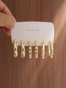 6-18PCS Personalized Fashion Halo Water Drop Twisted Square Hook Textured Geometric Earrings, Suitable For Party, Banquet, Travel, Wedding, Vacation, Daily, Holiday Wear, Jewelry Gift - Gold - View 7
