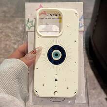 1pc TPU Evil Eye Star Moon Guardian Pattern Phone Case Compatible With IPhone 17 Pro Max/17/16 Pro Max/15/13/12/11/ S20 FE/A15/S24/A55/ Note 11/Note 12/Note 13 Pro Full Coverage Shockproof Soft Shell Protective Cover - White - View 2