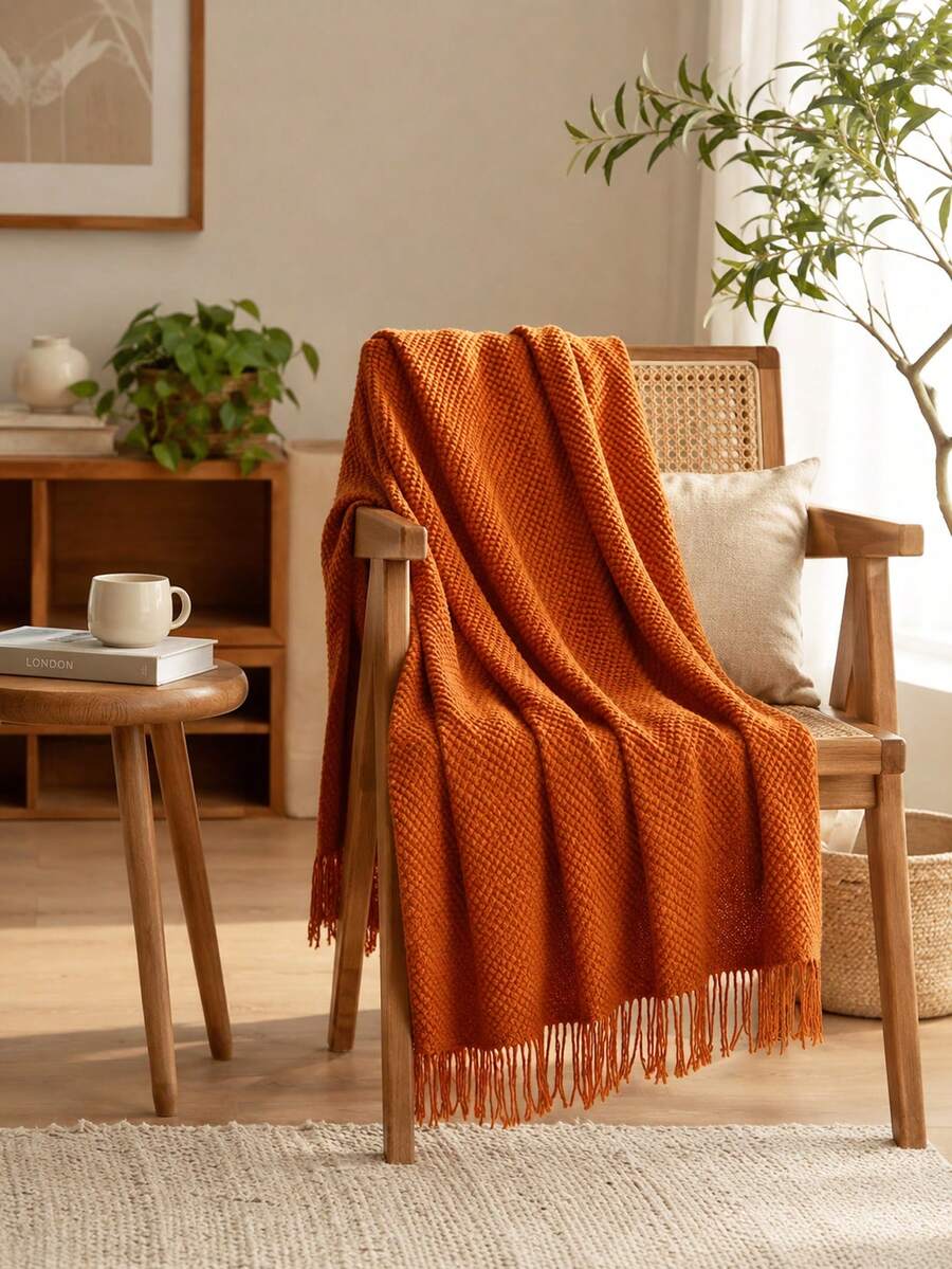 1 pièce Couverture tricotée kaki, couverture de canapé de style nordique en acrylique rectangulaire pour sieste au bureau, couverture de climatisation, petite couverture tricotée, châle, jeté de lit, chemin de lit - caramel de grains de maïs - Voir 1