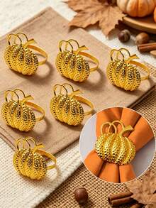 1pc/4pcs/6pcs/12pcs Thanksgiving Autumn Napkin Rings - Gold, Silver, Bronze Pumpkin Napkin Rings, Gold, Silver Maple Leaf Napkin Rings - Autumn Thanksgiving Halloween Dinner Table Decor - Multicolor - View 14