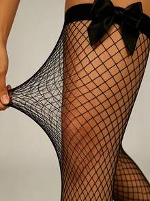 1/3 Sets New Unique Women's Bow Mesh Stockings - Slim Fit Mesh Over-The-Knee Socks - Long-Lasting Socks Suitable For Daily Wear - Black - View 6