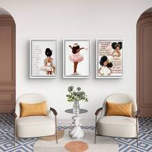 3PCS/Set Of 3 Princess Ballerina Girl Canvas Wall Art, Positive Affirmation Motivational Quote Artwork, Cute Crown Tutu Dancer Character Painting, Inspirational Self-Love Empowering Wall Hanging For Girls Bedroom Nursery Playroom Home Interior Decor - A - View 4