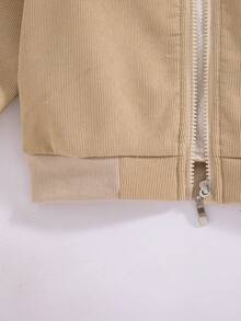 Boys' Casual Fashion Solid Color Baseball Collar Zipper Front Long Sleeve Fleece Jacket, Autumn/Winter - Khaki - View 6