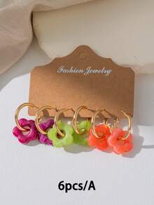 6-18pcs Fashion Summer Hollow Flower Gold Hoop Earrings, Macaron Multicolor Earring Set, Ins Style Design Multicolor Resin Earrings, Suitable For Women's Daily Wear, Holiday Gift - Multicolor - View 9