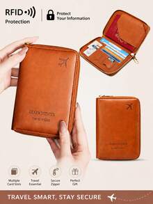1pc Zipper PU Leather Passport Wallet, Multi-Card Slots & ID Window, RFID Blocking, 2-In-1 Passport Cover & Wallet, Suitable For Daily And Beach Travel - H007-1A - View 13