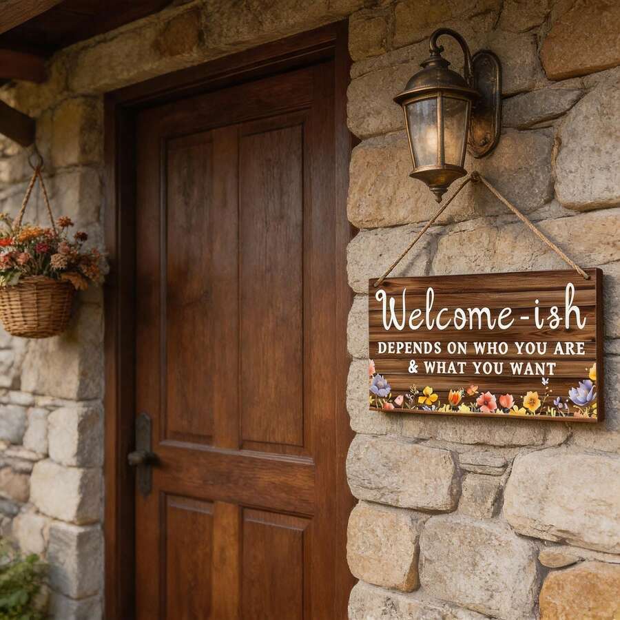 1pc Decorative Art Welcome Wooden Sign, Multipurpose Rustic Farmhouse Hanging Plaque With Colorful Flowers, Home Wall Decor For Porch And Entryway - One Size Fits All - View 1