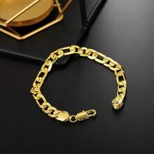 8 Inch 925 Silver Plated 18K Gold Bracelet 8MM Figaro Chain Bracelets For Men Women Fashion Party Jewelry Gifts - Gold - View 4