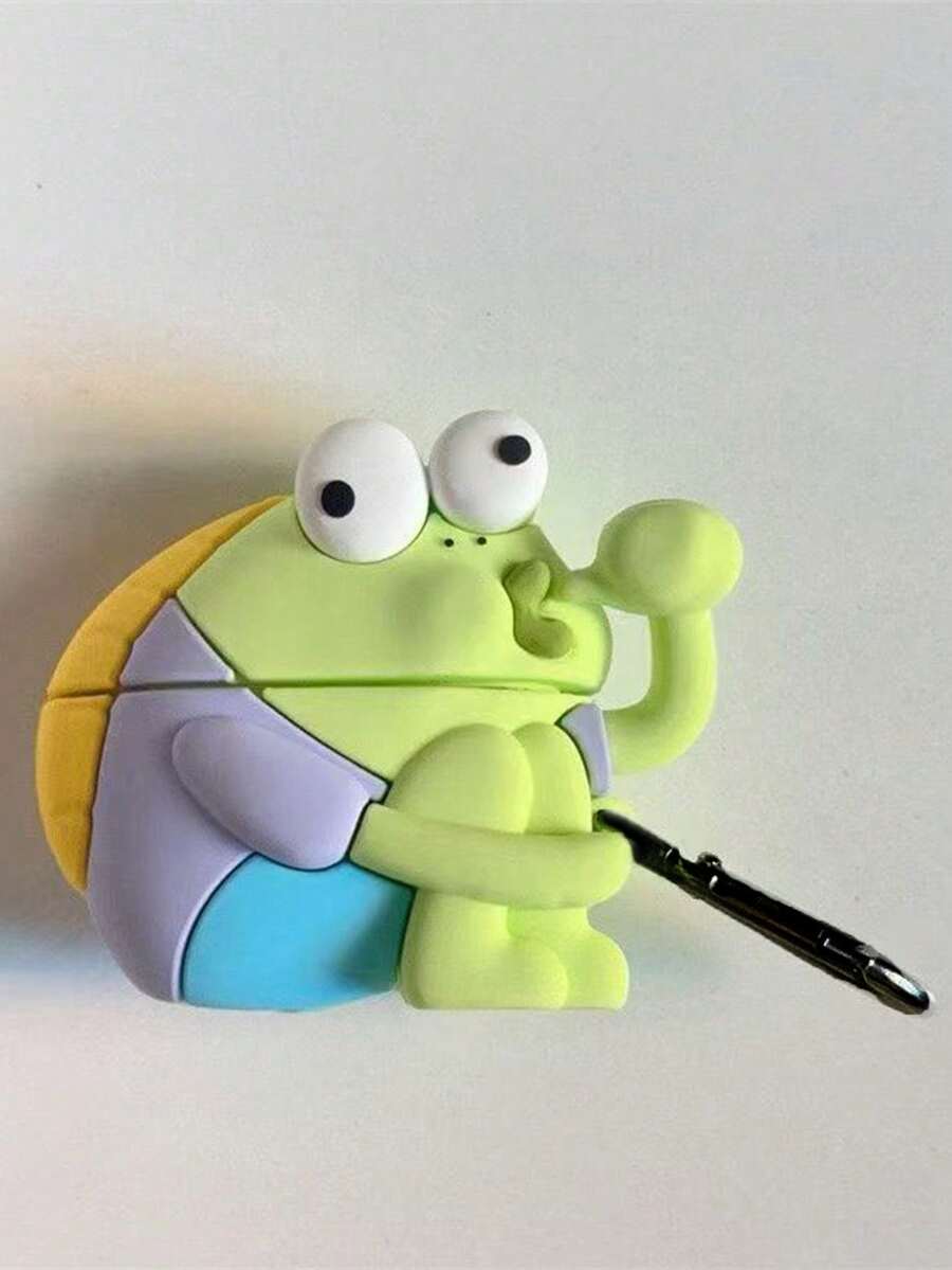 1pc 3D Cute Cartoon Frog Silicone Earphone Protective Case With Metal Carabiner, Shockproof Protective Cover, Compatible With AirPods 2/1/3/4 And Pro/Pro2/Pro3, Portable, Suitable For Airport Travel, Daily Commute And Outdoor Activities, Cute Colorful Frog Shaped Earphone Accessory - Multicolor - View 1