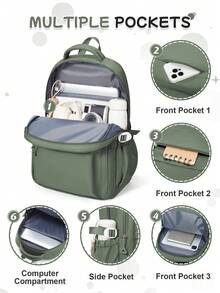 Fashionable College Student Backpack For Girl, 14-Inch Laptop Bag With Large Capacity And Waterproof Design, Lightweight Casual Daily Backpack Suitable For School, Work, Travel, Multi-Pocket Design With Water Bottle And Umbrella Side Pockets, Durable And Comfortable For Daily Commute And Weekend Outings - Multicolor - View 7