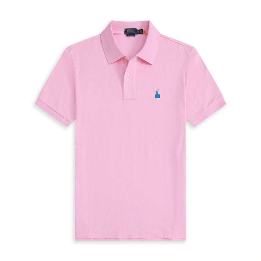 TIN Camisa polo para hombre con logotipo de pony bordado de , éxito de internacional, manga corta de estilo ejecutivo, talla grande, Adecuado para cualquier - Rosa - Ver 1