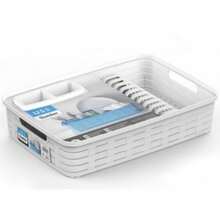Organizador de escorredor de pratos Zylx Shopping com porta-talheres, série Bamboo (44x30x10 cm) - Disponível em 4 cores - Branco - Ver 1