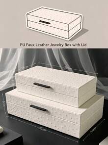1 Set Ostrich Texture Embossed PU Jewelry Box With Lid, Large Capacity Jewelry Box, Zinc Alloy Decoration With Lid, Soft Touch Home Jewelry Storage Organizer, Modern Home Jewelry Storage Box, Luxury Gift Jewelry Box - White - View 12