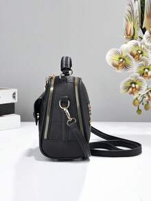 Women's Black Quilted Multi-Zipper Tote Bag, Top Handle And Adjustable Crossbody Strap, PU Leather Shoulder Bag With Star Charm Zipper, Suitable For Daily Commute, Work And Travel - Multicolor - View 3