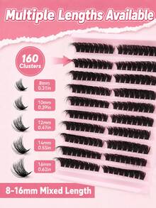 160 Clusters D Curl 3D Fluffy Wispy Lash Clusters, Natural Beginner Friendly DIY False Eyelashes - D - 查看 5
