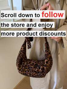 1pc Leopard Print Crescent Shoulder Bag, Large Capacity, Fashionable For Adult Women, Suitable For Outings And Street Style - Coffee - View 2