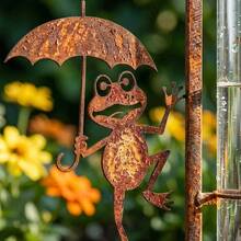 Rostiger Frosch Outdoor Regenmesser, Vintage Eisen Gartenstecker mit Glas Messbecher, dekorativ und funktional - Frosch - Übersicht 5