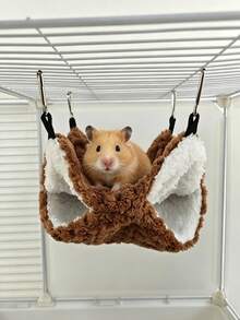 1pc Double Layer Plush Pet Hammock Cage Hanging Bed, Warm Hiding Nest For Small Animals Hamster Guinea Pig Sugar Glider Squirrel Ferret, Soft Fluffy Winter Sleeping Bed - C-Grey - View 3